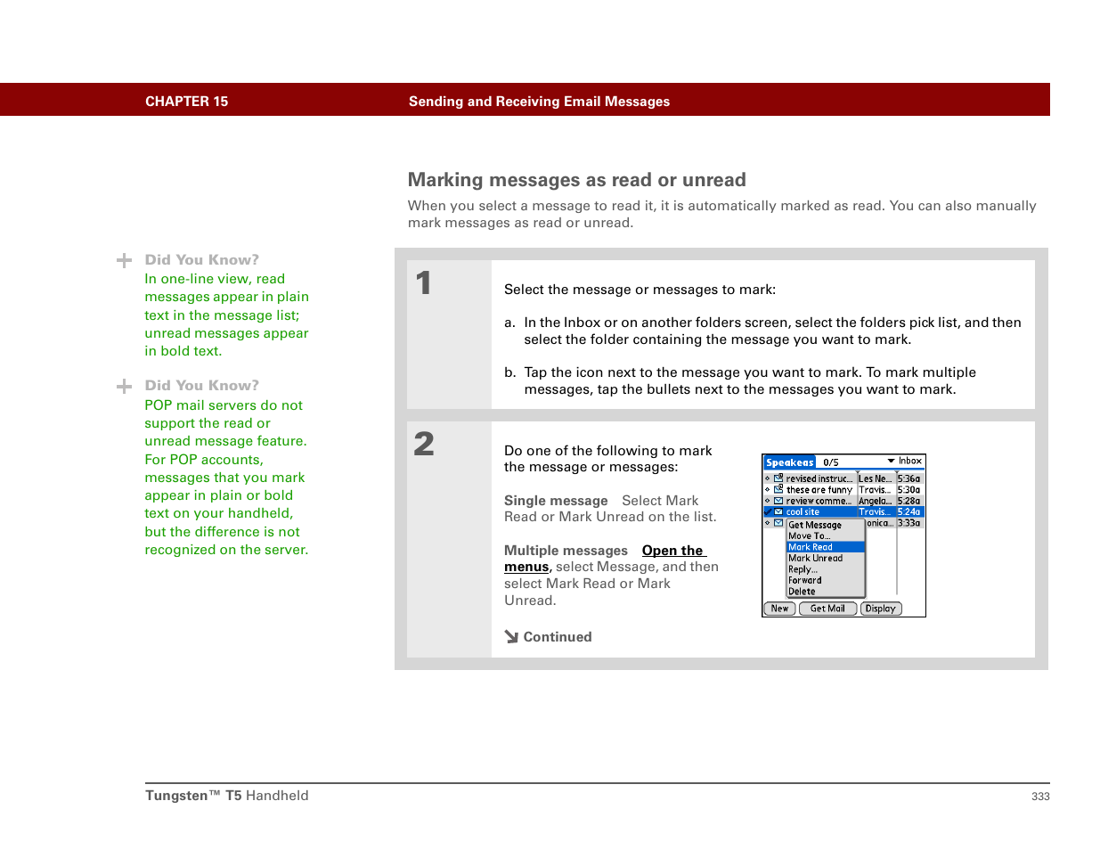 Marking messages as read or unread | Palm T5 User Manual | Page 355 / 675