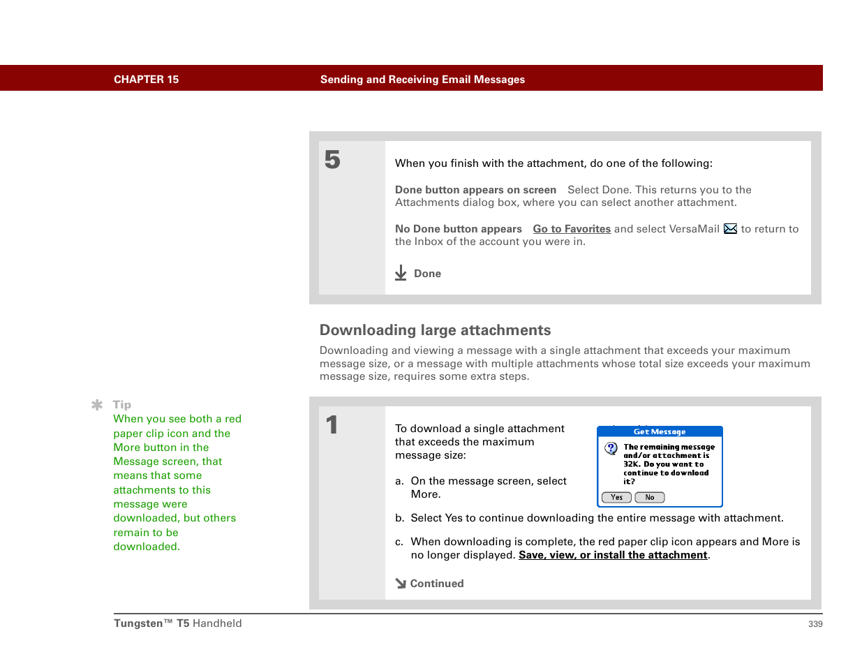 Downloading large attachments | Palm T5 User Manual | Page 361 / 675