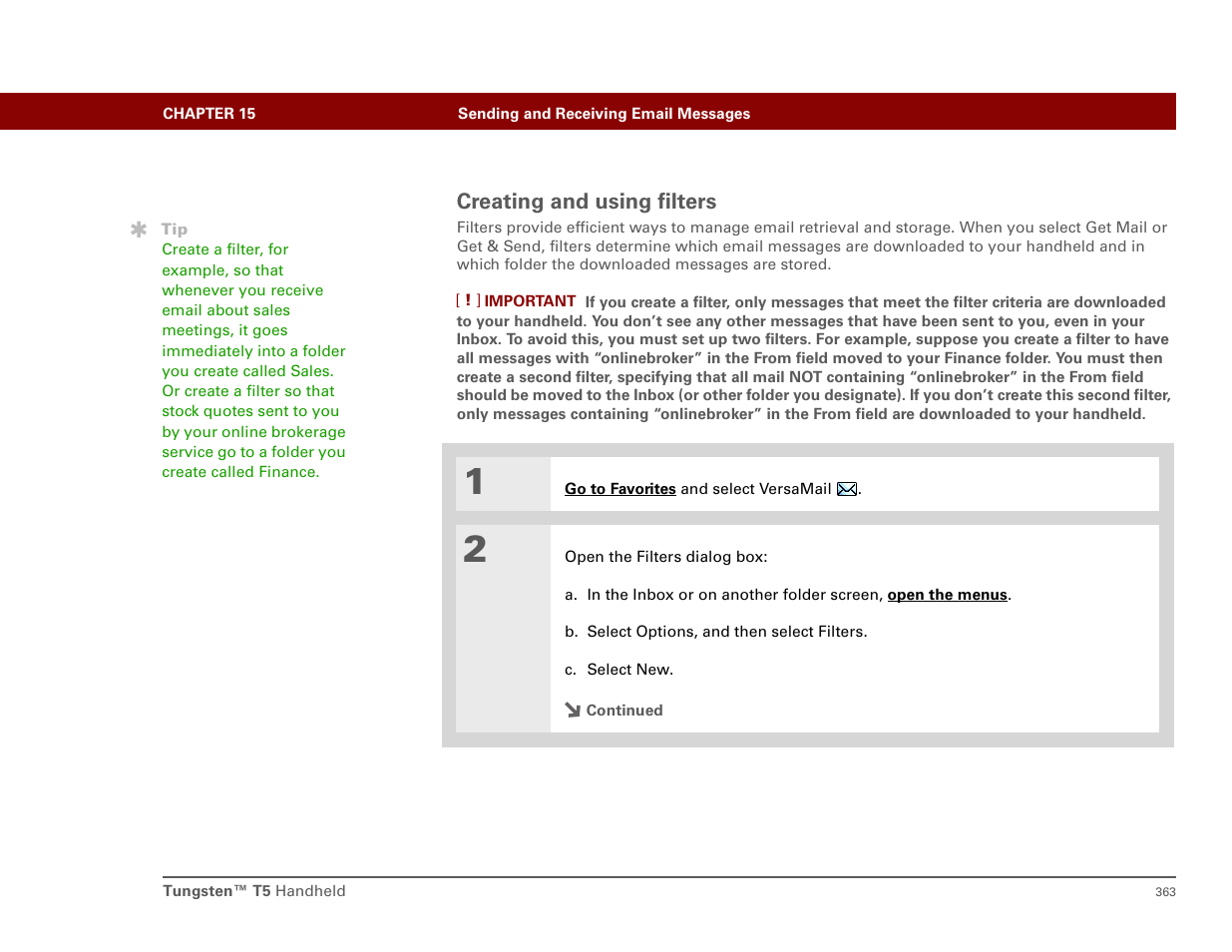 Creating and using filters, Filter criteria | Palm T5 User Manual | Page 385 / 675