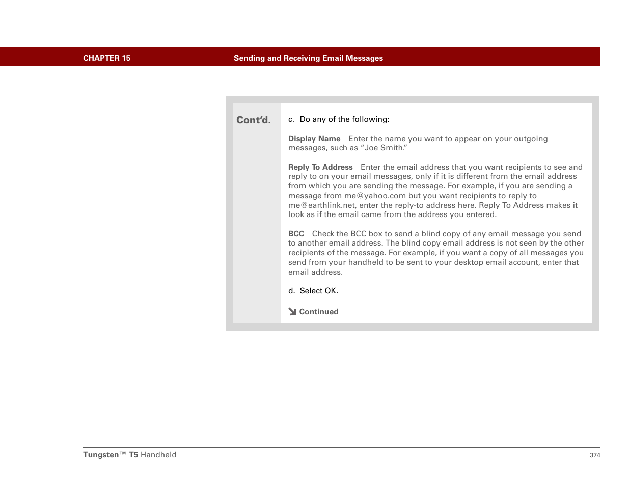 Cont’d | Palm T5 User Manual | Page 396 / 675