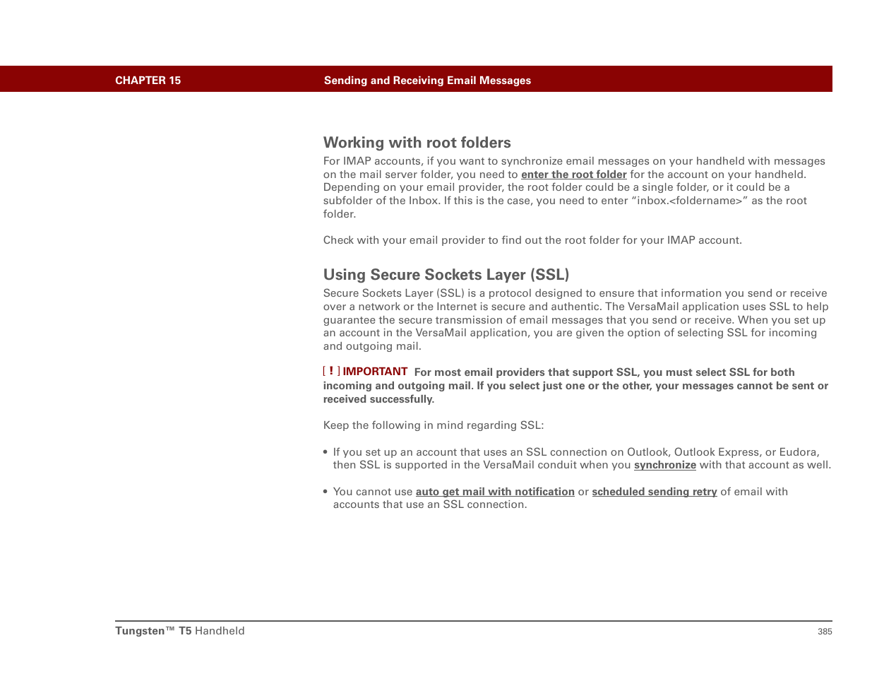 Working with root folders, Using secure sockets layer (ssl), Secure sockets layer (ssl) | Secure sockets, Layer , o, Ssl connections | Palm T5 User Manual | Page 407 / 675