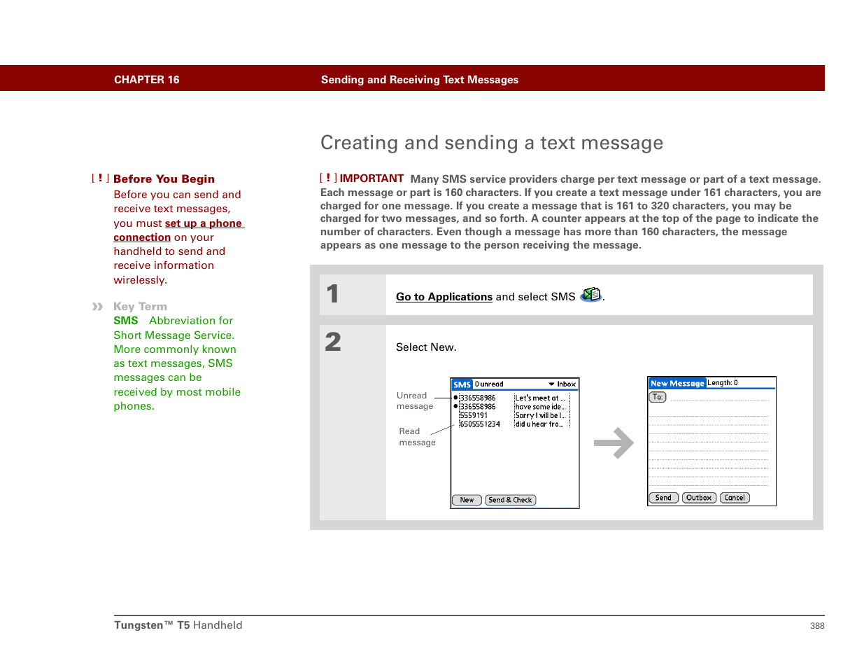 Creating and sending a text message | Palm T5 User Manual | Page 410 / 675