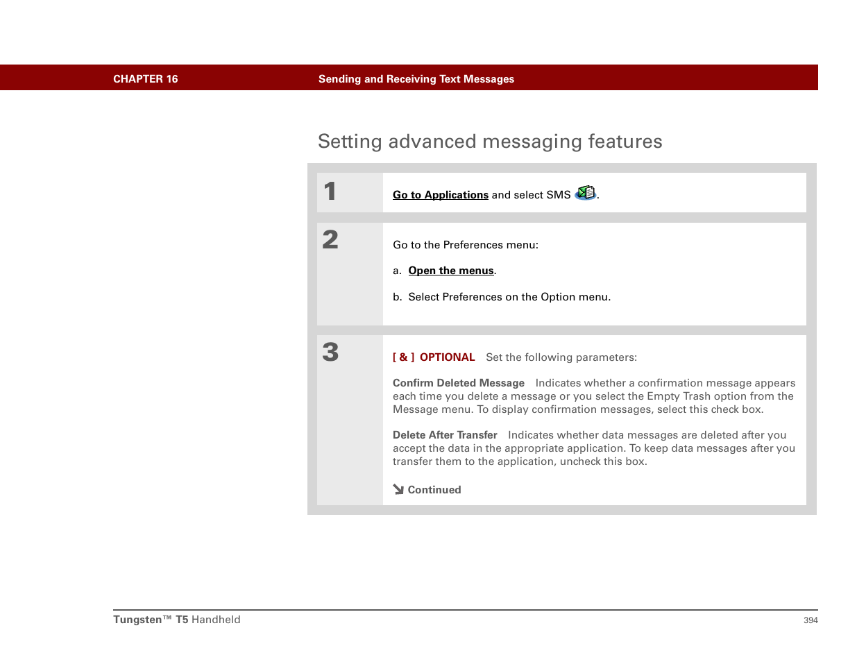 Setting advanced messaging features | Palm T5 User Manual | Page 416 / 675