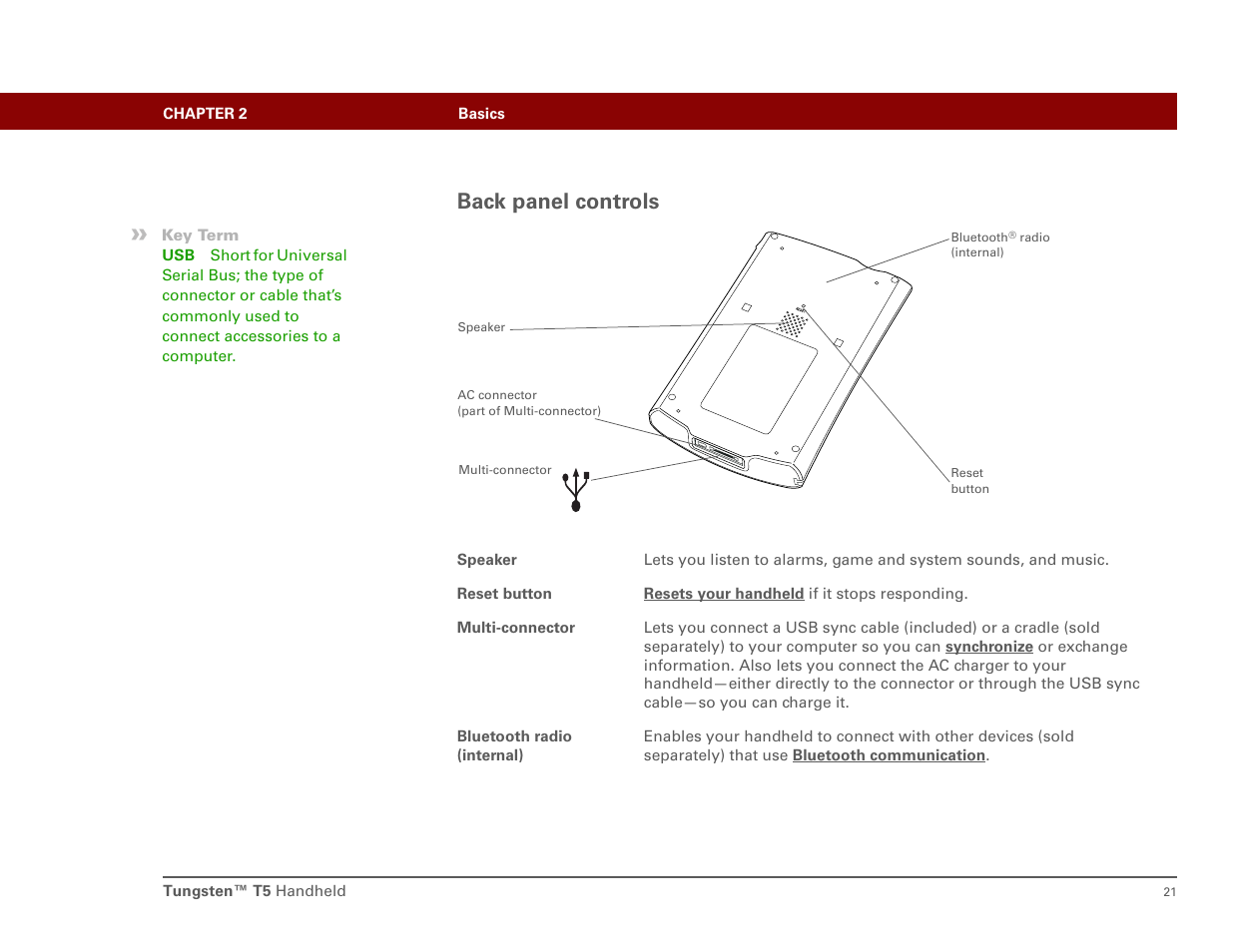 Back panel controls | Palm T5 User Manual | Page 43 / 675