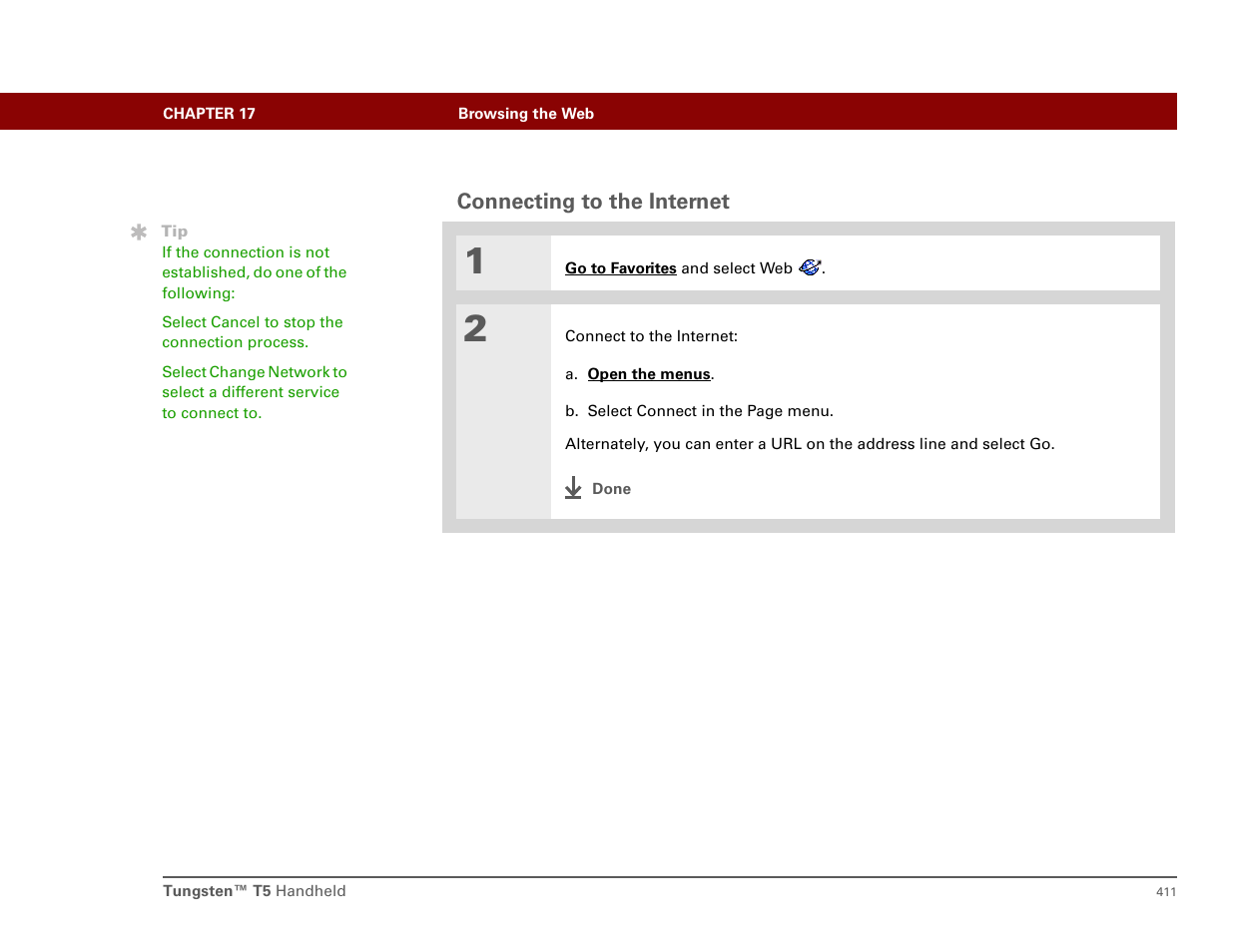 Connecting to the internet | Palm T5 User Manual | Page 433 / 675