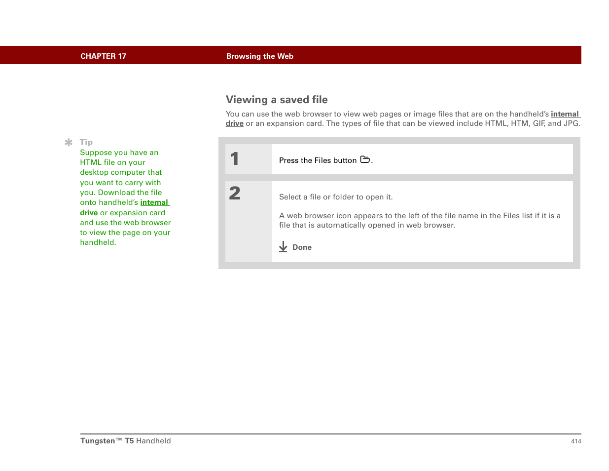 Viewing a saved file | Palm T5 User Manual | Page 436 / 675