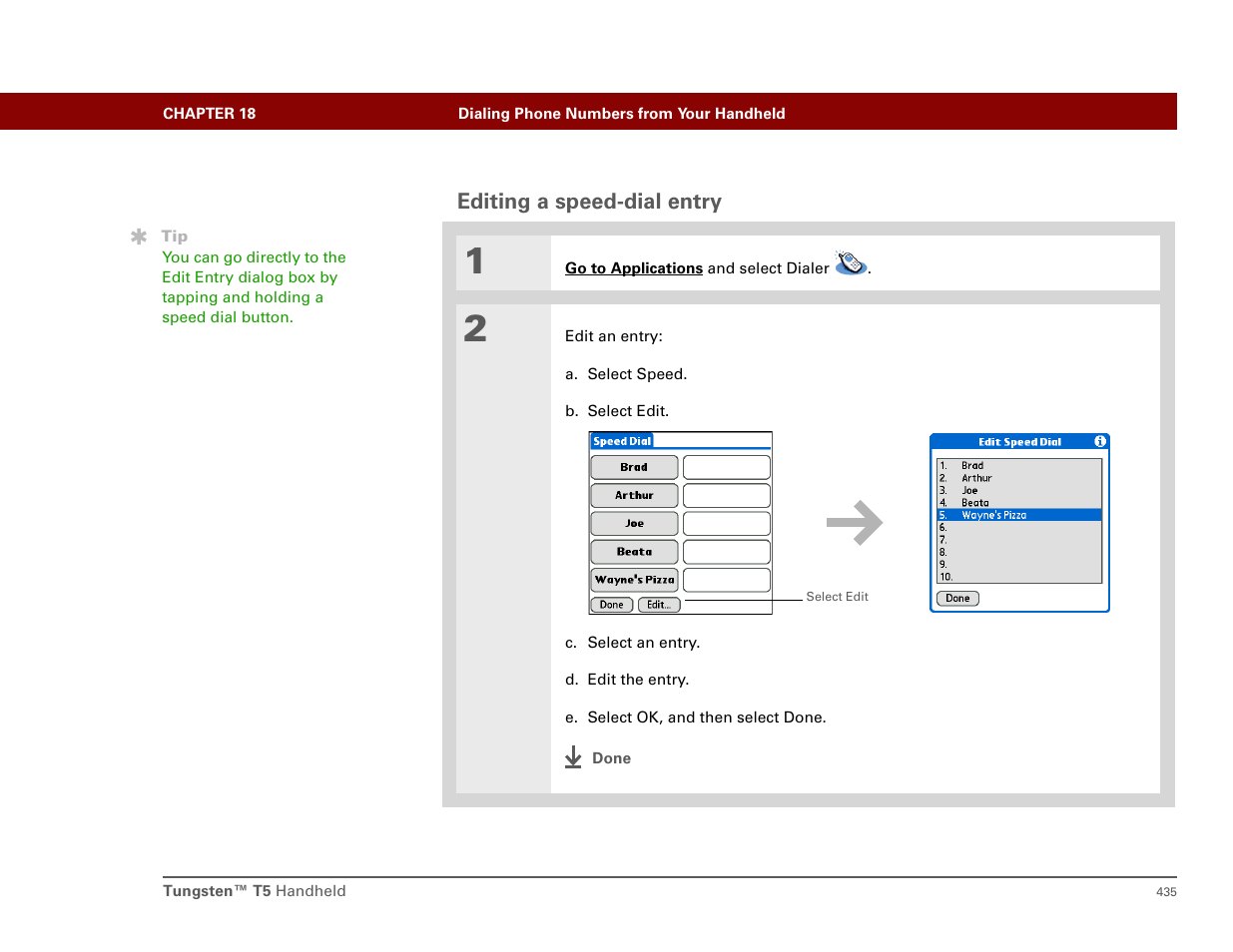 Editing a speed-dial entry | Palm T5 User Manual | Page 457 / 675