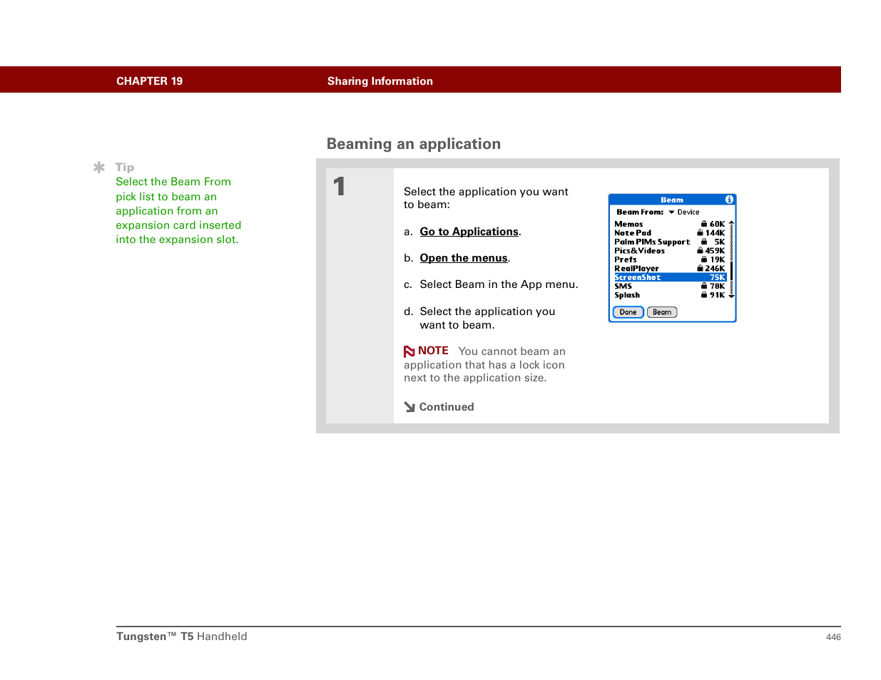 Beaming an application | Palm T5 User Manual | Page 468 / 675