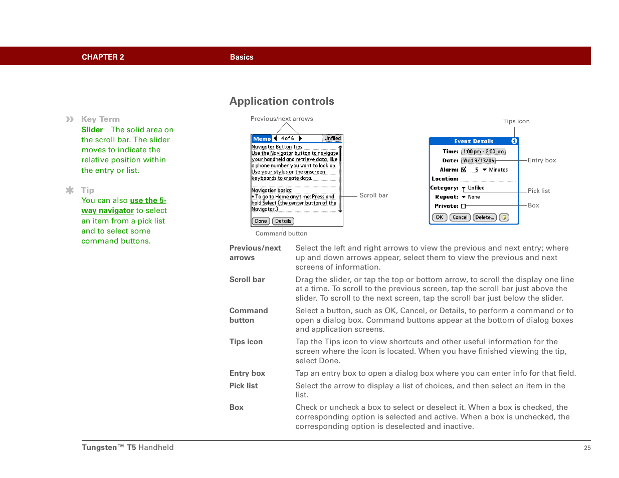 Application controls | Palm T5 User Manual | Page 47 / 675