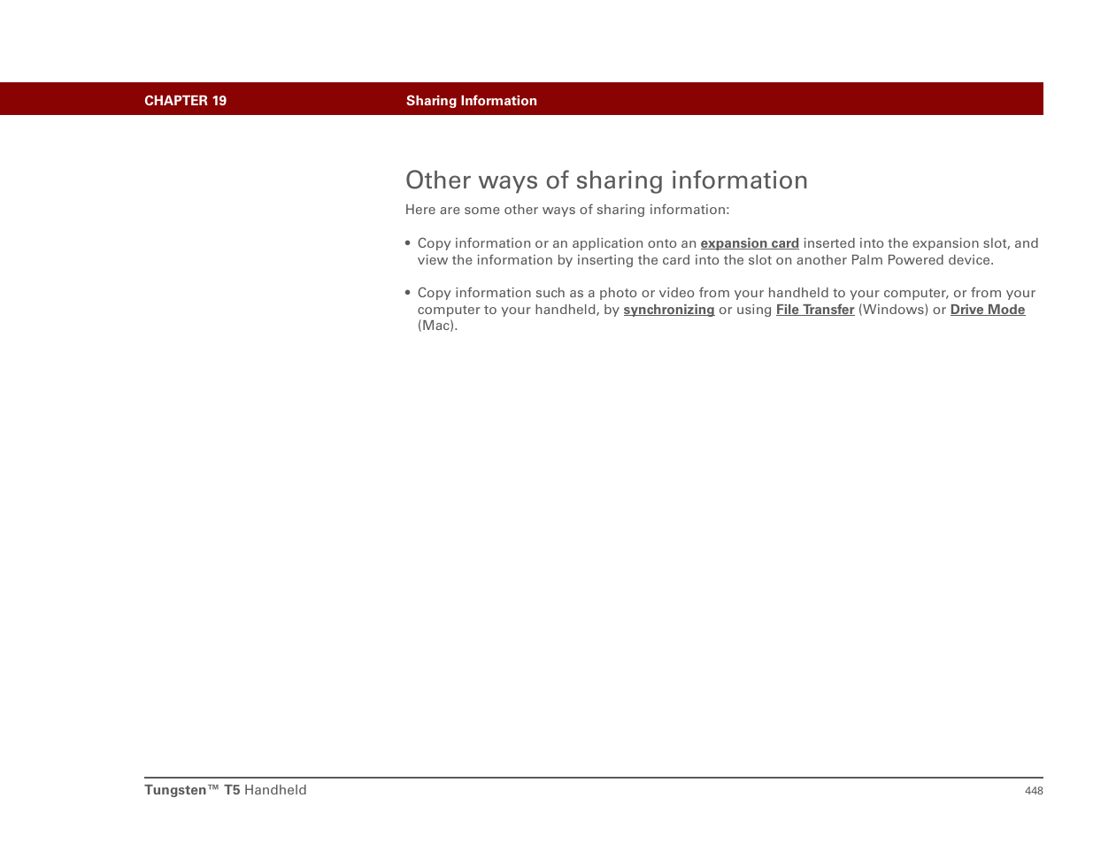 Other ways of sharing information | Palm T5 User Manual | Page 470 / 675