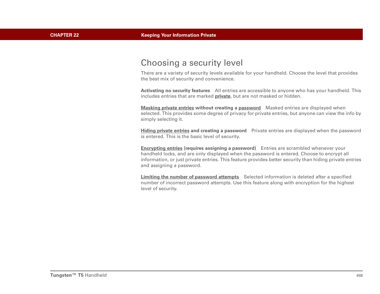 Choosing a security level | Palm T5 User Manual | Page 490 / 675