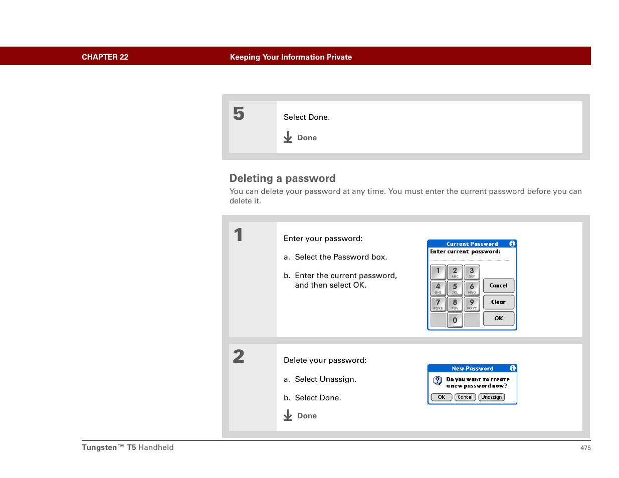 Deleting a password | Palm T5 User Manual | Page 497 / 675