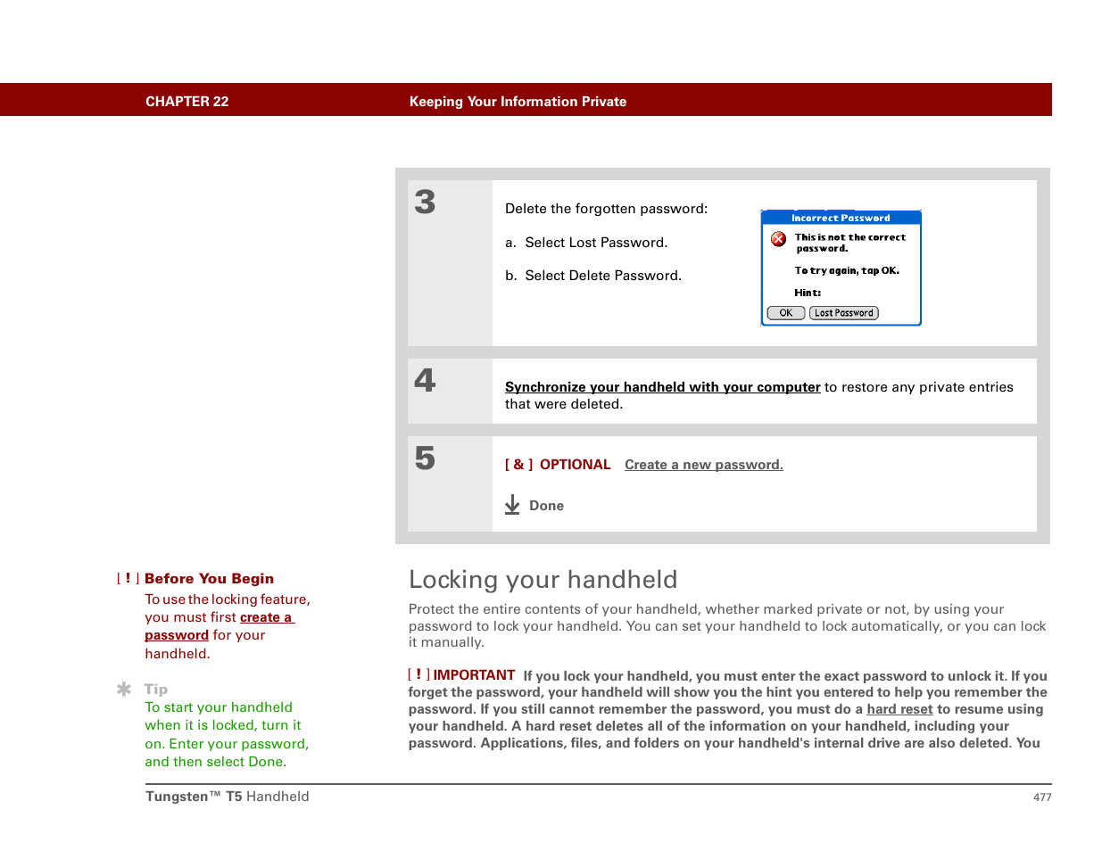 Locking your handheld | Palm T5 User Manual | Page 499 / 675