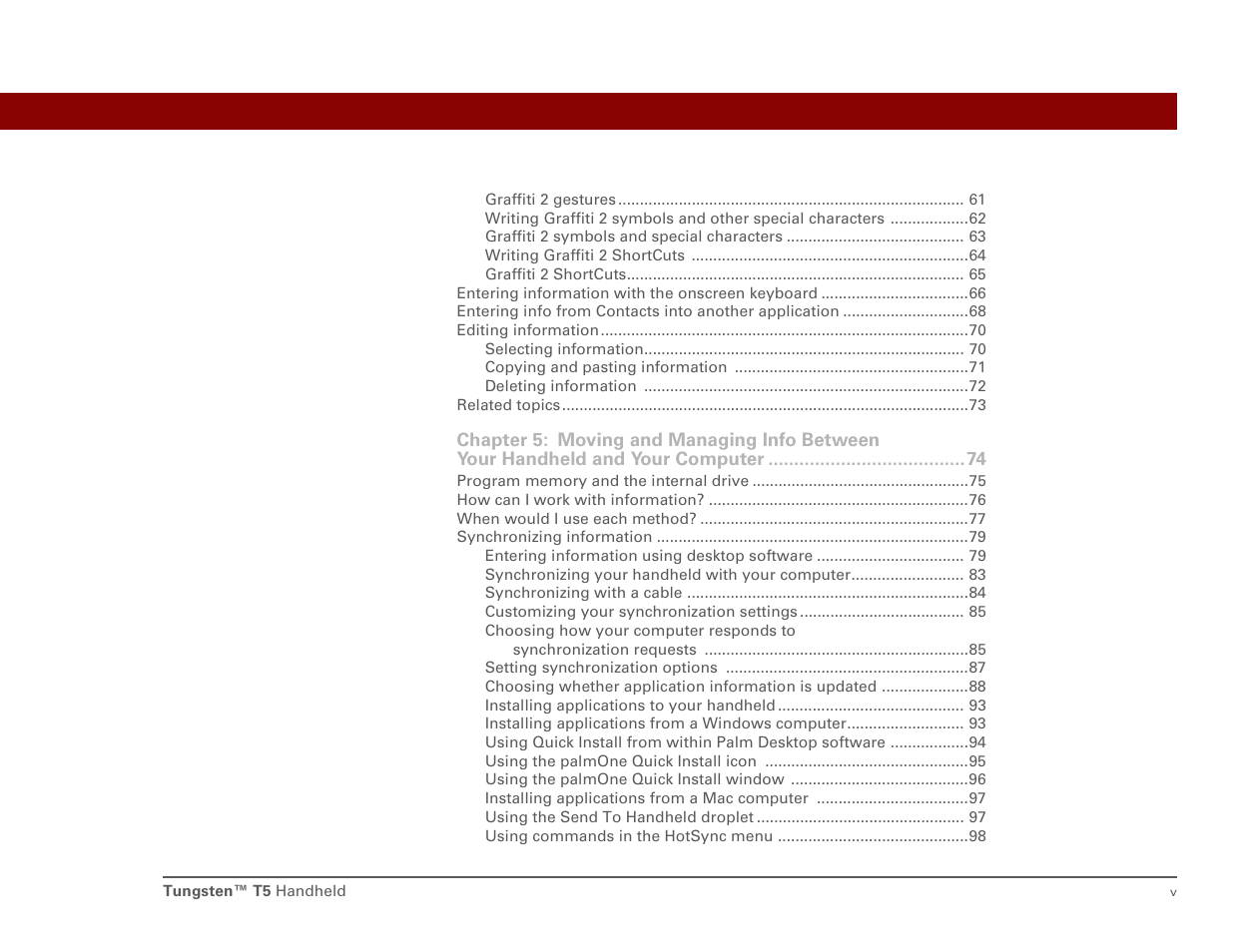 Palm T5 User Manual | Page 5 / 675