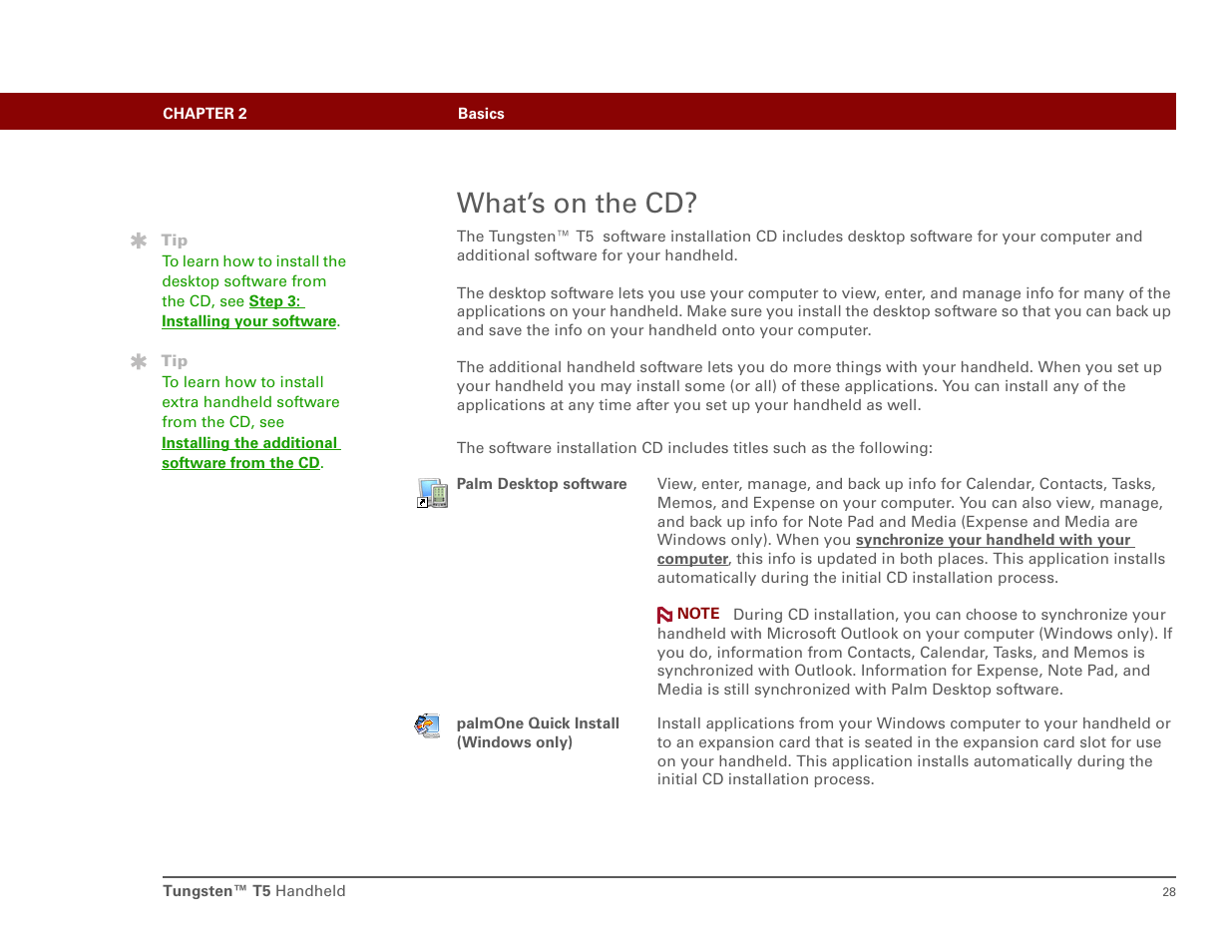 What’s on the cd | Palm T5 User Manual | Page 50 / 675