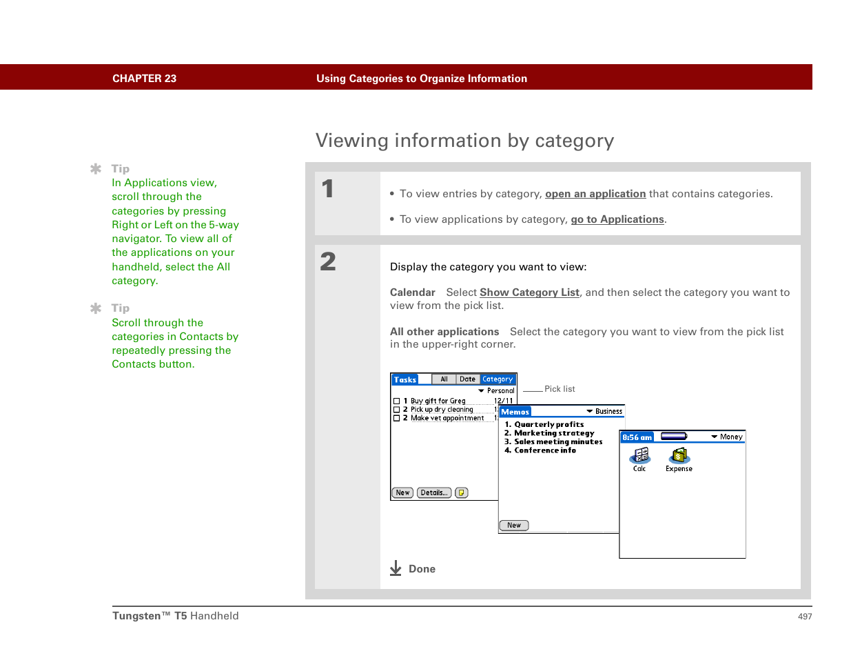 Viewing information by category | Palm T5 User Manual | Page 519 / 675