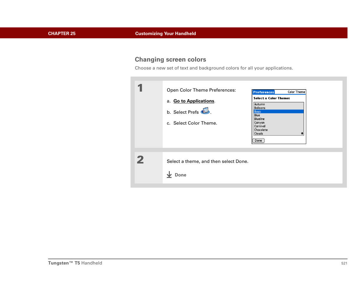 Changing screen colors | Palm T5 User Manual | Page 543 / 675