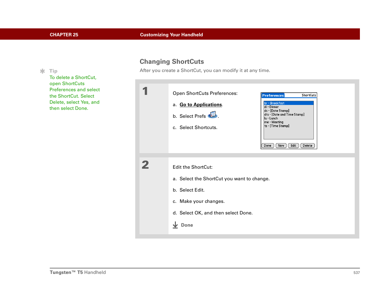 Changing shortcuts | Palm T5 User Manual | Page 559 / 675