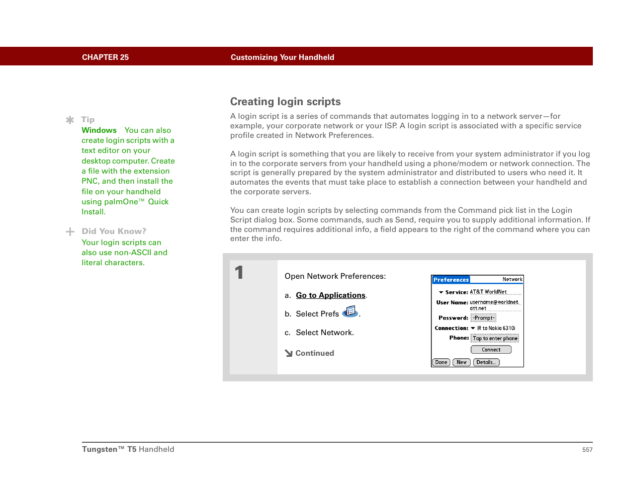 Creating login scripts | Palm T5 User Manual | Page 579 / 675