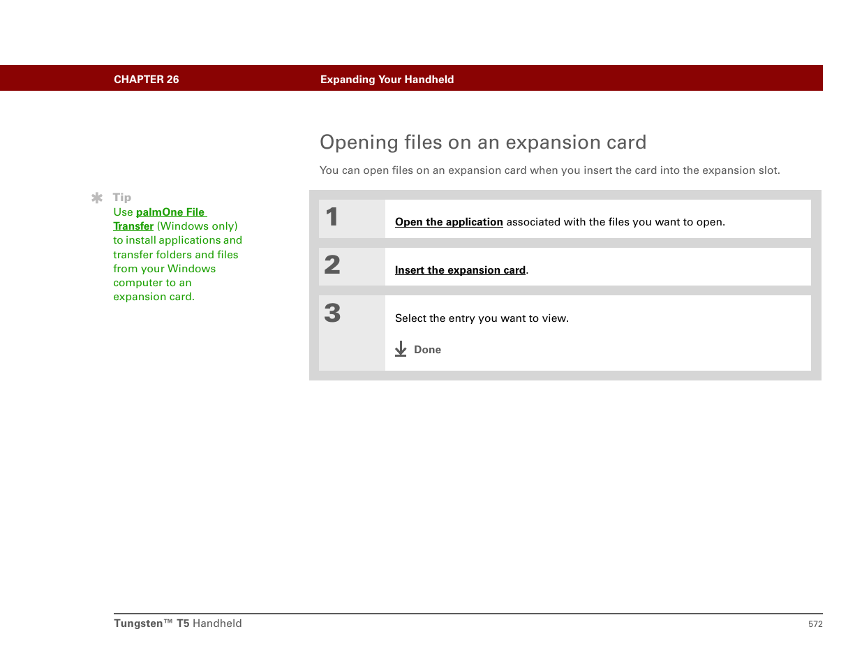 Opening files on an expansion card | Palm T5 User Manual | Page 594 / 675