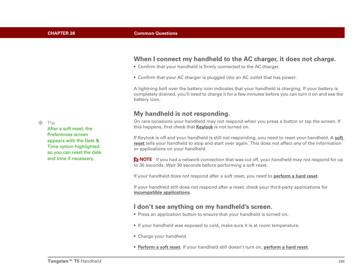 My handheld is not responding, I don’t see anything on my handheld’s screen | Palm T5 User Manual | Page 610 / 675