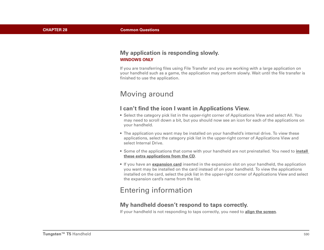 Moving around, Entering information, Moving around entering information | Palm T5 User Manual | Page 612 / 675
