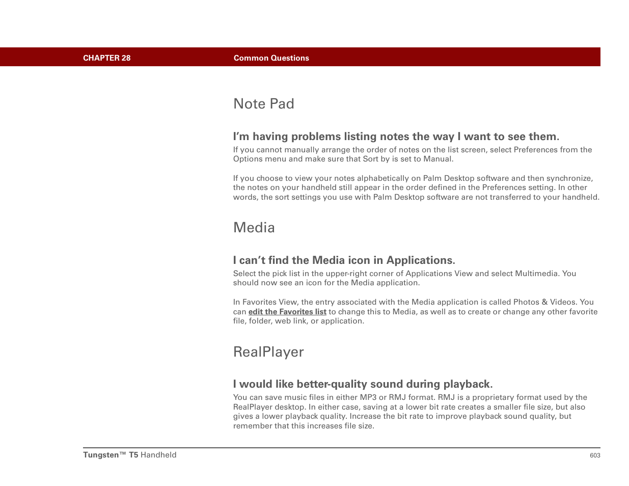 Note pad, Media, Realplayer | Note pad media realplayer | Palm T5 User Manual | Page 625 / 675