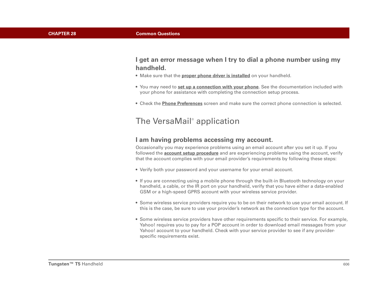 The versamail® application, The versamail, Application | I am having problems accessing my account | Palm T5 User Manual | Page 628 / 675