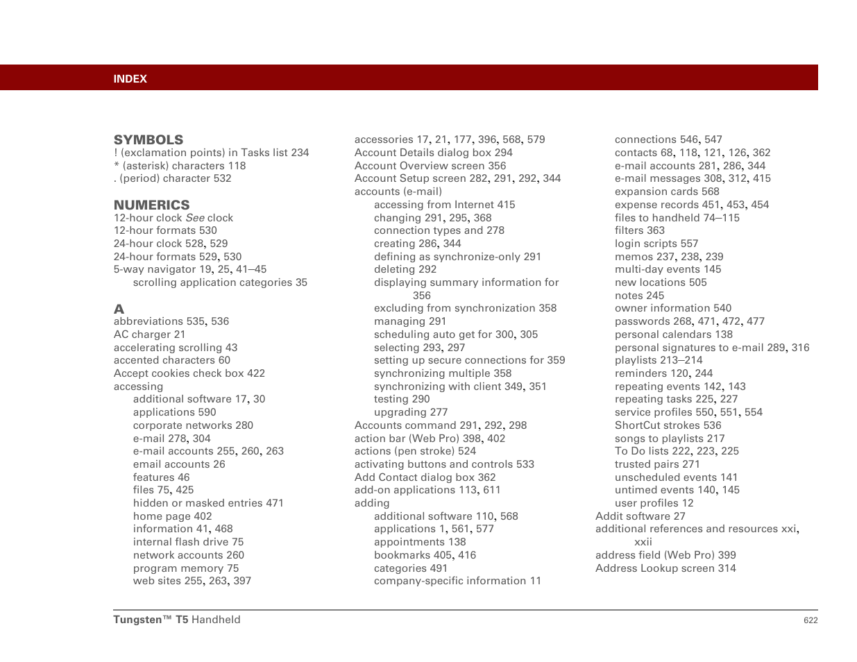 Index | Palm T5 User Manual | Page 644 / 675