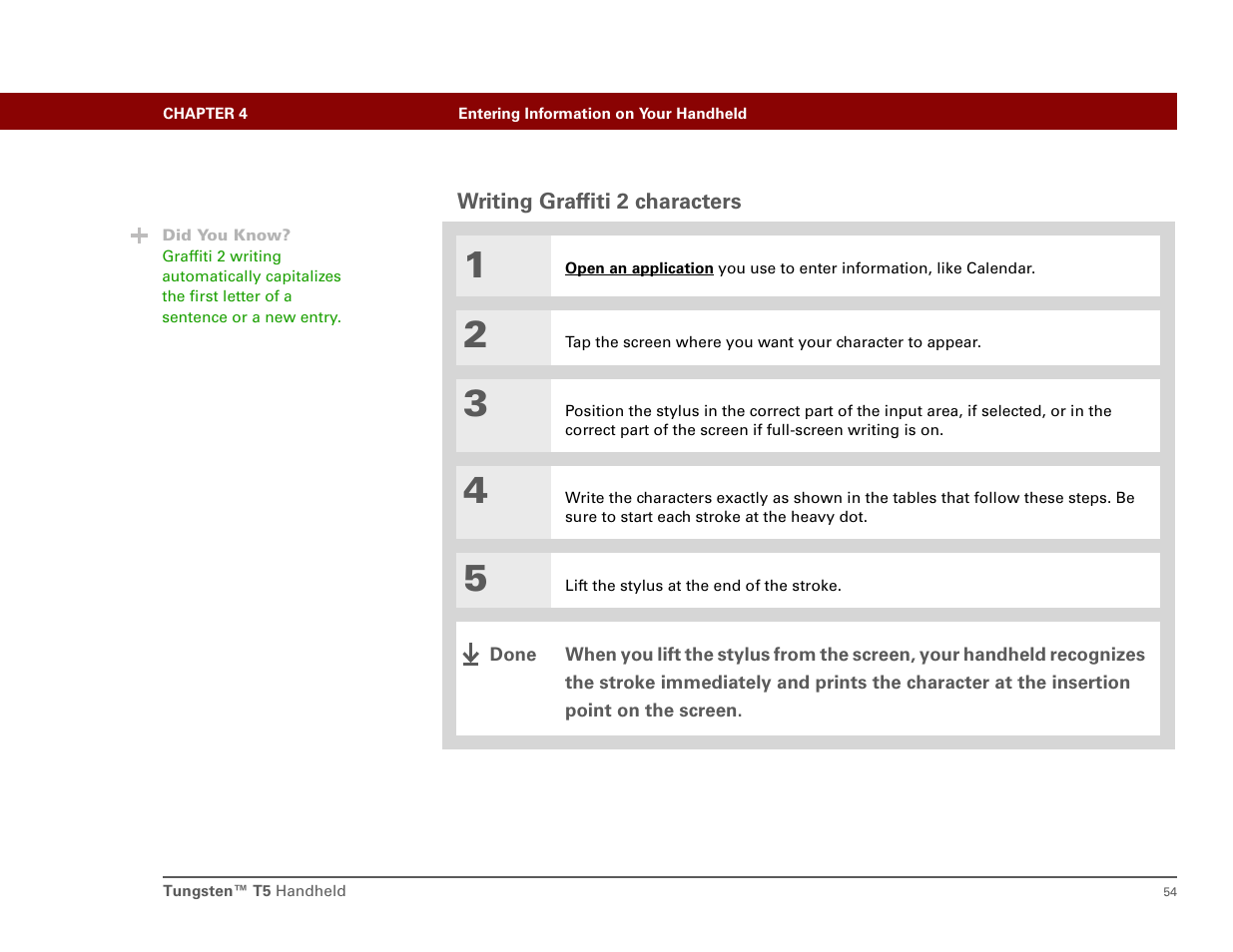 Writing graffiti 2 characters | Palm T5 User Manual | Page 76 / 675