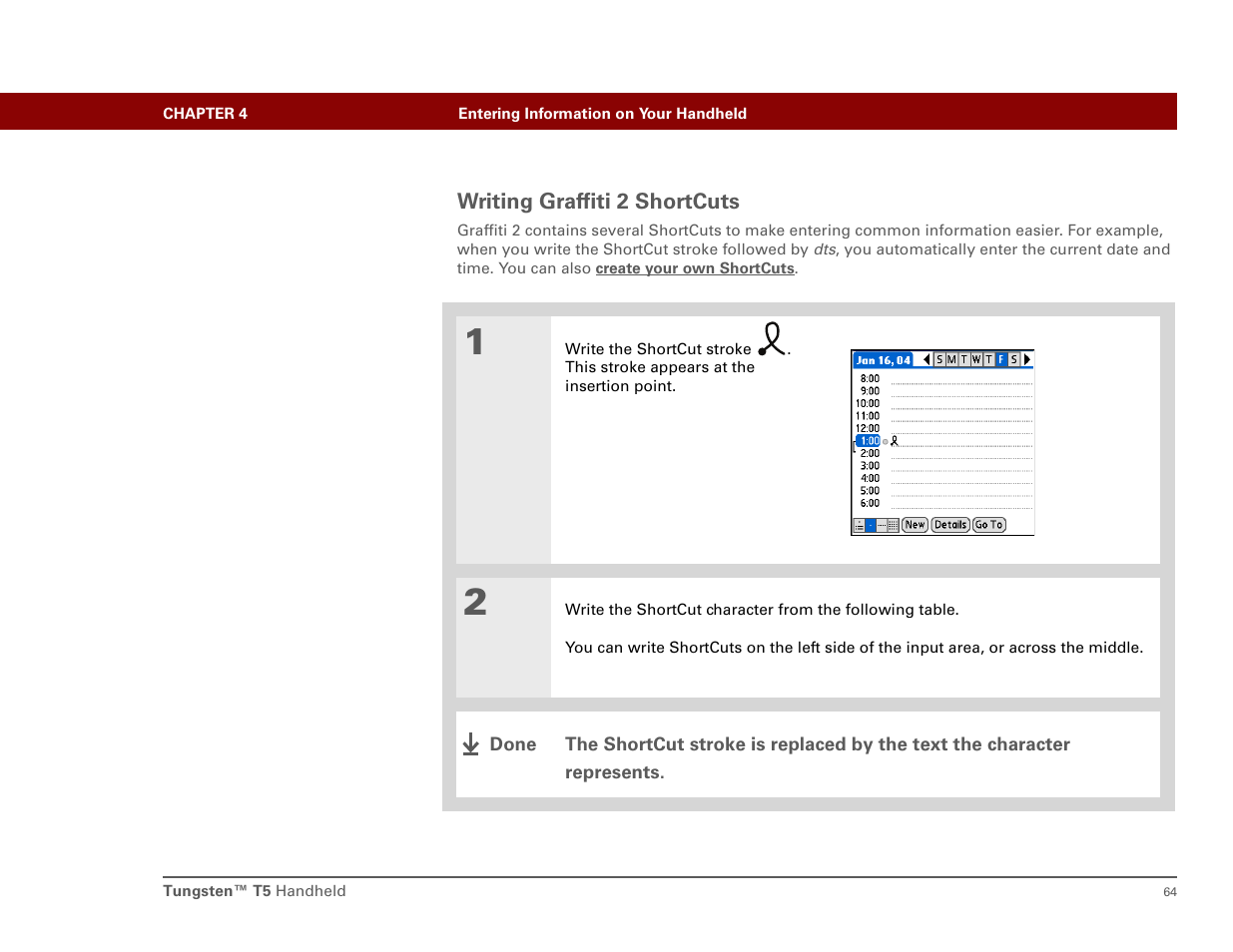 Writing graffiti 2 shortcuts | Palm T5 User Manual | Page 86 / 675