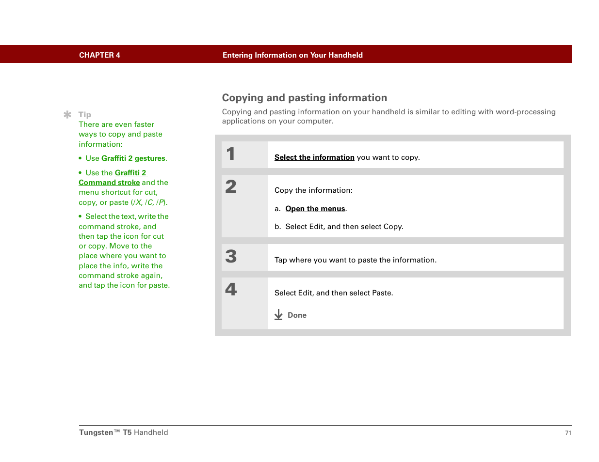 Copying and pasting information | Palm T5 User Manual | Page 93 / 675