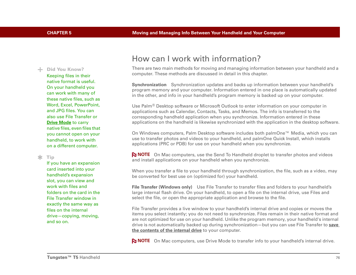 How can i work with information | Palm T5 User Manual | Page 98 / 675