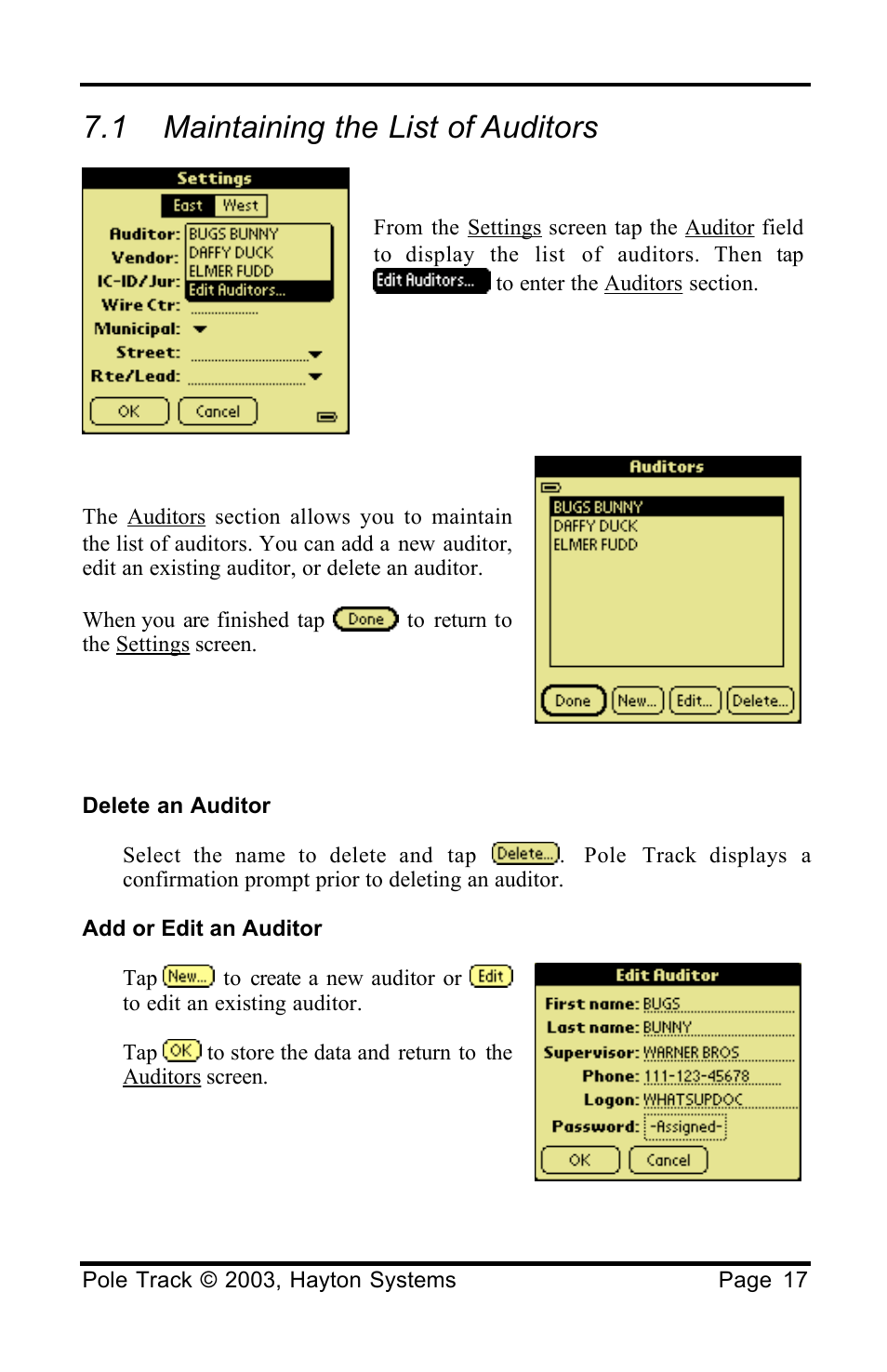 1 maintaining the list of auditors | Palm HPK012 User Manual | Page 21 / 37