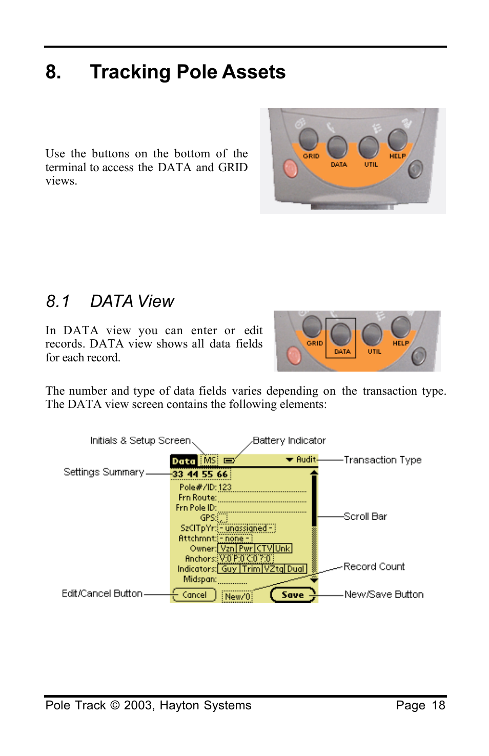 Tracking pole assets, 1 data view | Palm HPK012 User Manual | Page 22 / 37