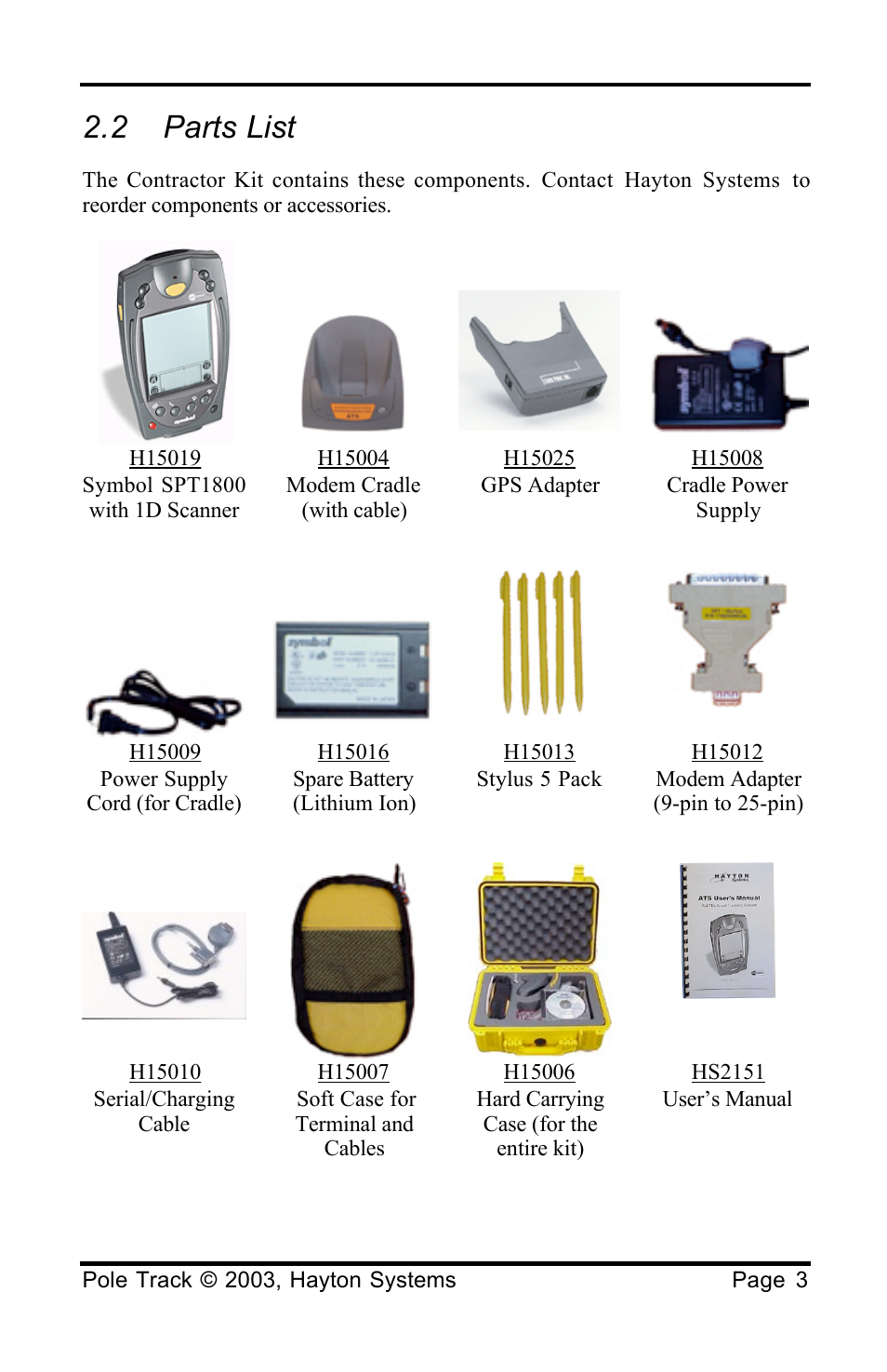 2 parts list | Palm HPK012 User Manual | Page 7 / 37