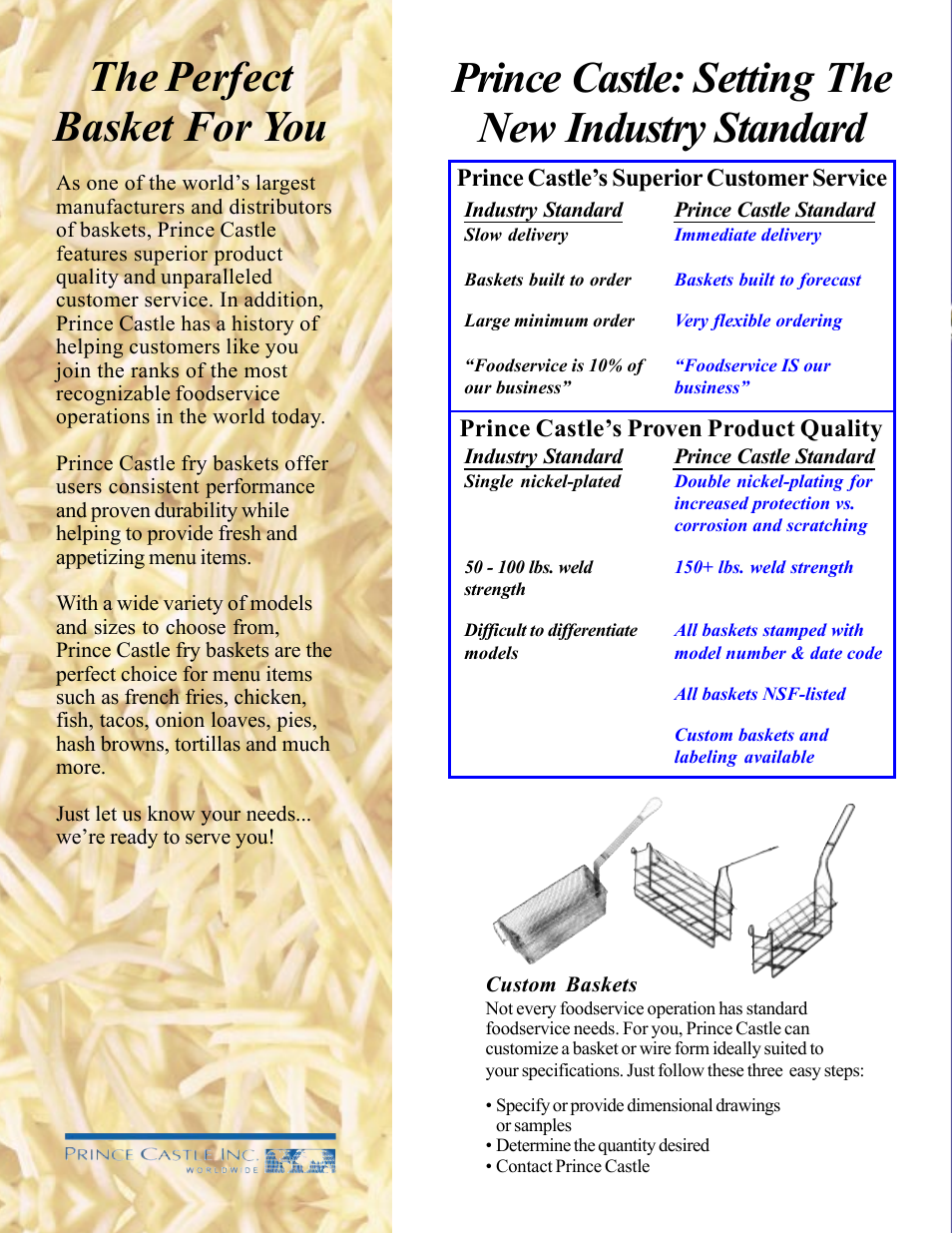 The perfect basket for you, Prince castle: setting the new industry standard | Prince Castle 670-4 User Manual | Page 2 / 4