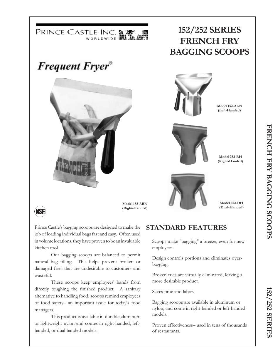 Prince Castle French Fry Bagging Scoops 152/252 Series User Manual | 2 pages