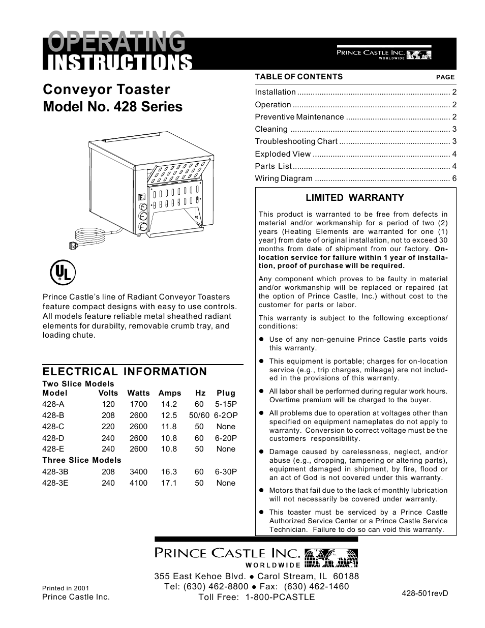 Prince Castle 428-D User Manual | 8 pages