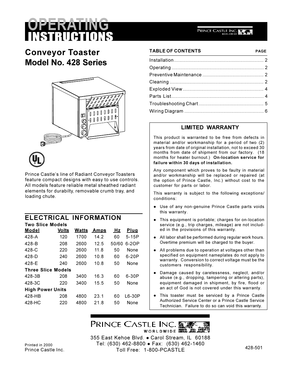 Prince Castle 428 User Manual | 8 pages