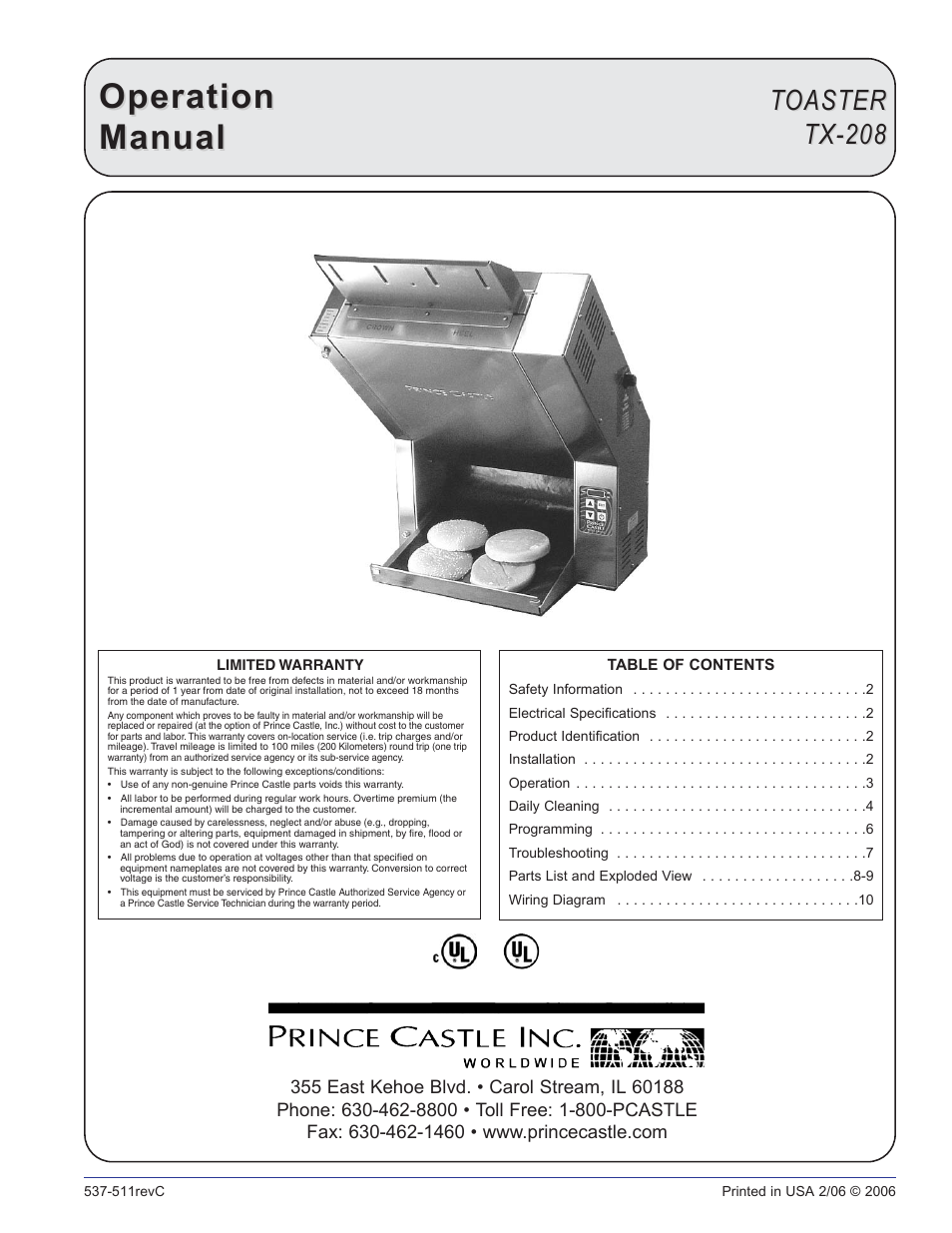 Prince Castle TX-208 User Manual | 10 pages