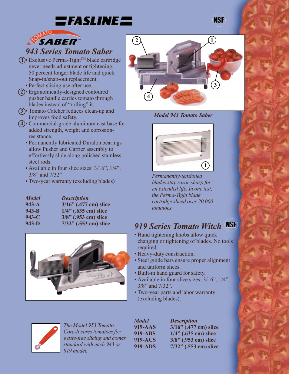 Tomato slicers, 943 series tomato saber, 919 series tomato witch | Prince Castle Wedgers User Manual | Page 3 / 8