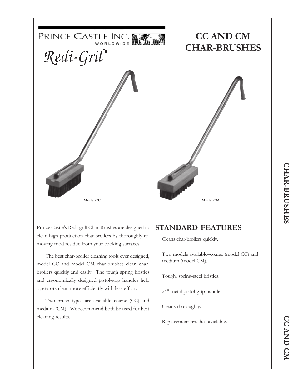 Prince Castle Char-Brushes CC User Manual | 2 pages