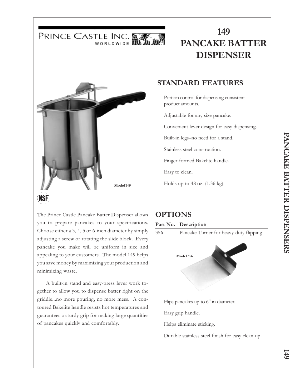 Prince Castle PANCAKE BATTER DISPENSER 149 User Manual | 2 pages