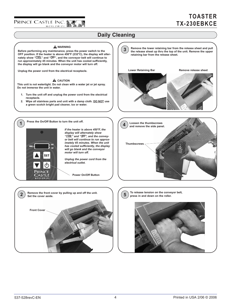 Toaster tx-230 ebkce, Daily cleaning | Prince Castle TX-230EBKCE User Manual | Page 4 / 10