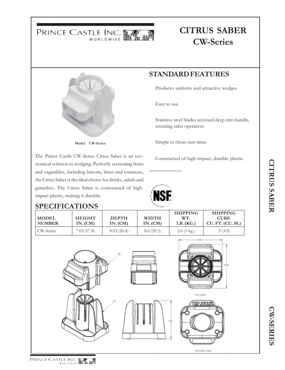 Prince Castle Citrus Saber CW-Series User Manual | 1 page