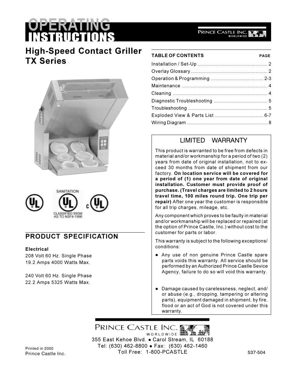 Prince Castle TX Series User Manual | 8 pages