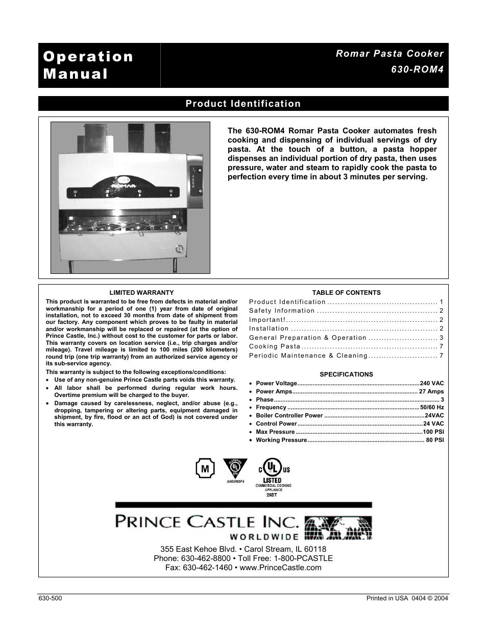 Prince Castle 630-ROM4 User Manual | 9 pages