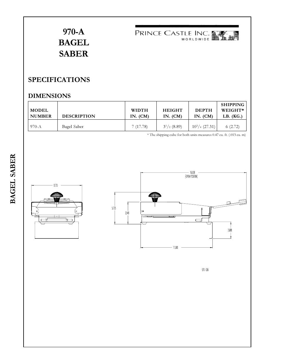 Prince Castle 970-A User Manual | 2 pages