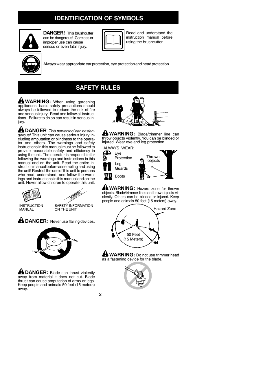 Identification of symbols, Safety rules | Poulan 530164264 User Manual | Page 2 / 12